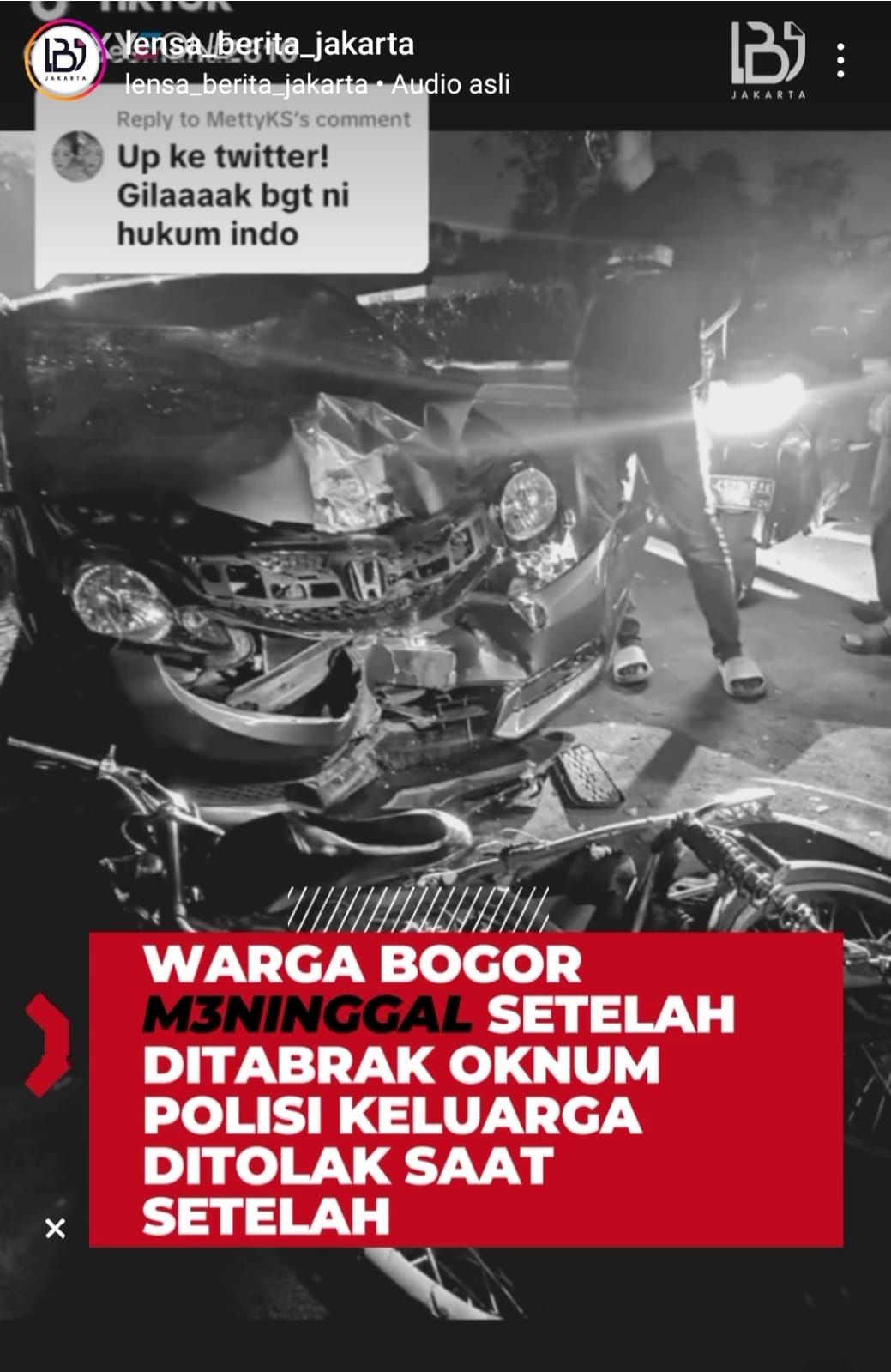 Warga Bogor Meninggal Korban Tabrakan Diduga Libatkan Oknum Polisi
