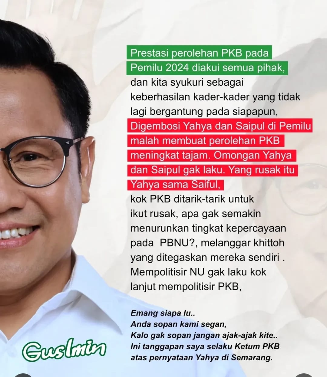 Ketegangan hubungan antara PKB dan PBNU semakin terlihat setelah DPR membentuk Pansus Angket Haji. (IG@Cakiminow)