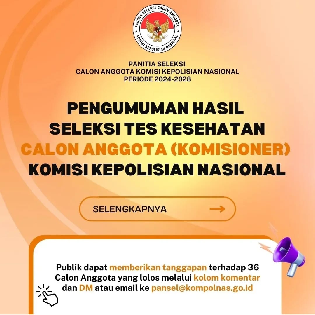 Panitia Seleksi Anggota Komisi Kepolisian Nasional (Kompolnas) meloloskan sebanyak 36 peserta dari tahapan tes kesehatan.(IG@kompolnas_ri)