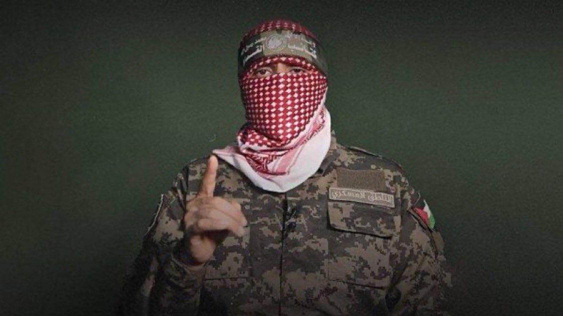 Abu Obeida, juru bicara sayap bersenjata Hamas, mengumukan Hamas tunda pembebasan tawanan. (foto X/@stairwayto3dom)