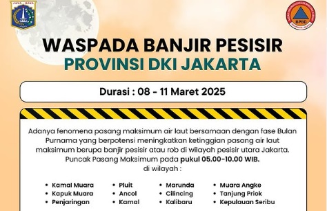 Waspada banjir rob di pesisir utara Jakarta. Foto: Instagram @ bpbddkijakarta